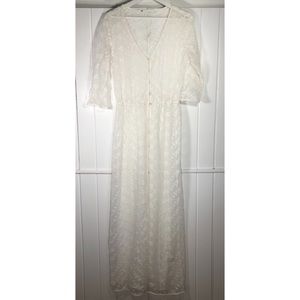 Ivory sheer floral embroidered boho duster kimono